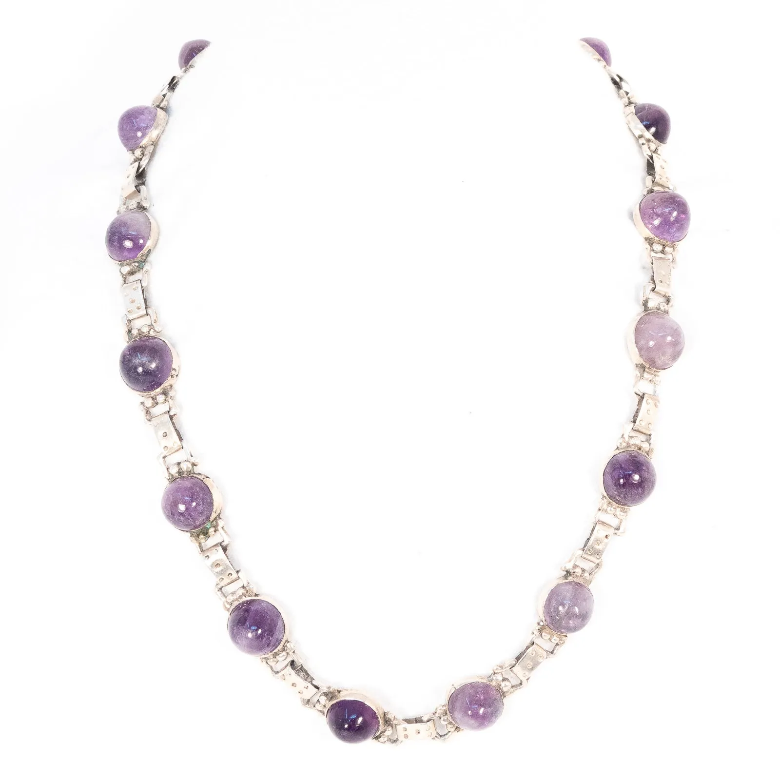 Amethyst Cabochon Sterling Silver Link Necklace