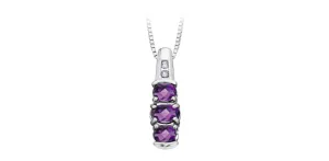 Amethyst Past-Present-Future Diamond Pendant in White Gold