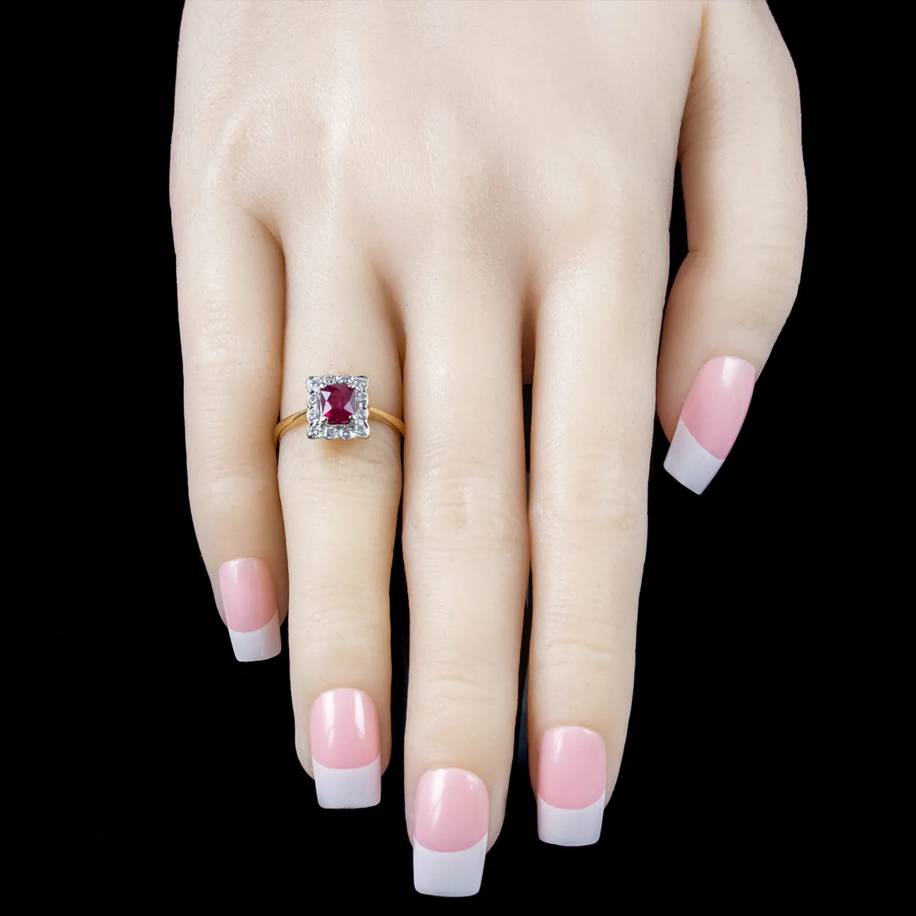 Antique Edwardian Ruby Diamond Cluster Ring 1.12ct Ruby Dated 1903 With Cert
