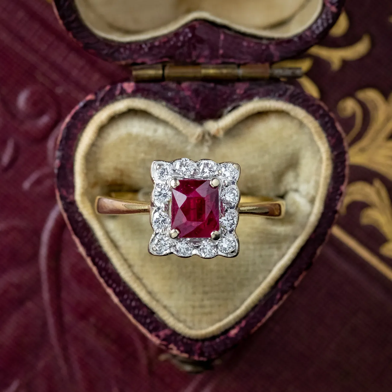 Antique Edwardian Ruby Diamond Cluster Ring 1.12ct Ruby Dated 1903 With Cert