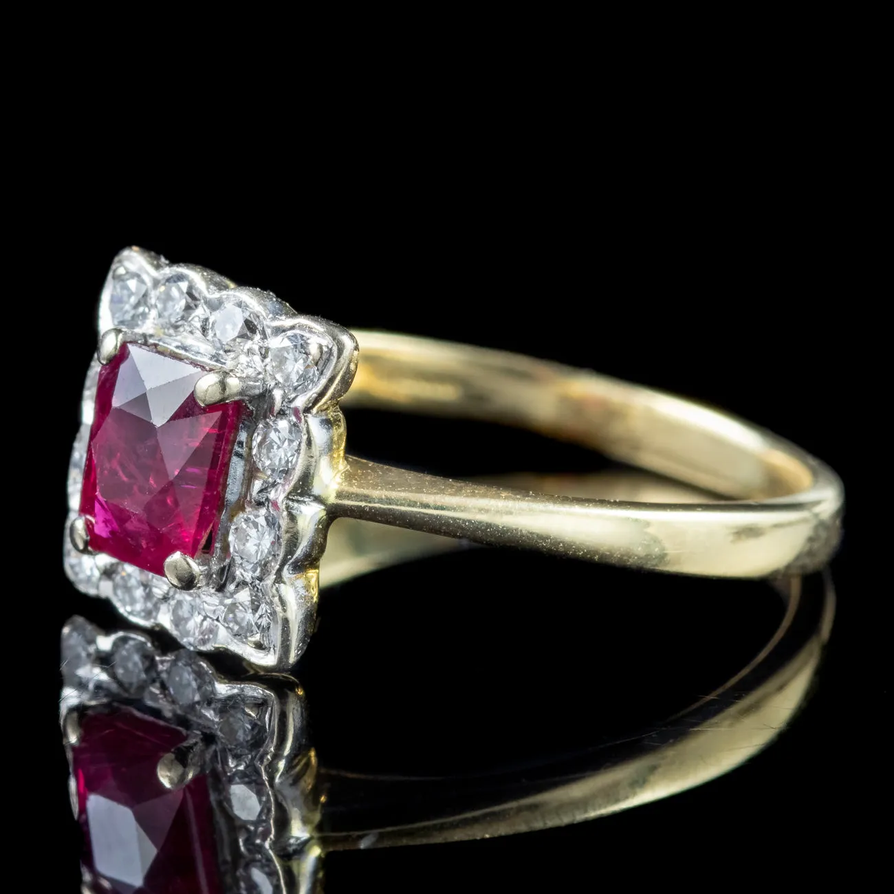 Antique Edwardian Ruby Diamond Cluster Ring 1.12ct Ruby Dated 1903 With Cert