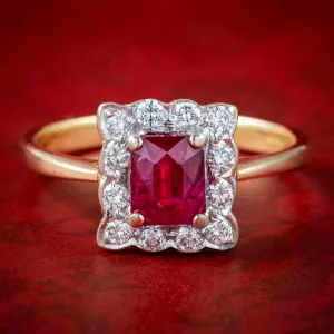 Antique Edwardian Ruby Diamond Cluster Ring 1.12ct Ruby Dated 1903 With Cert