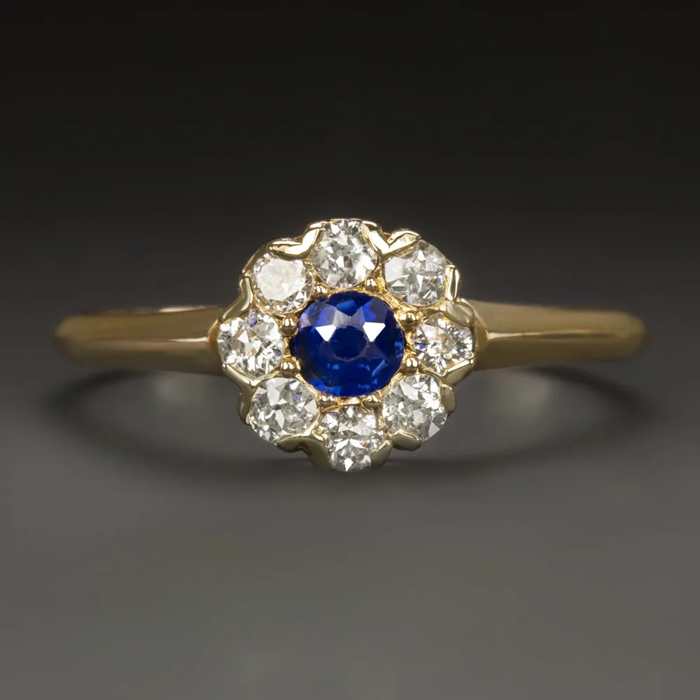 ANTIQUE SAPPHIRE DIAMOND COCKTAIL RING 14k ROSE GOLD HALO VICTORIAN CLUSTER
