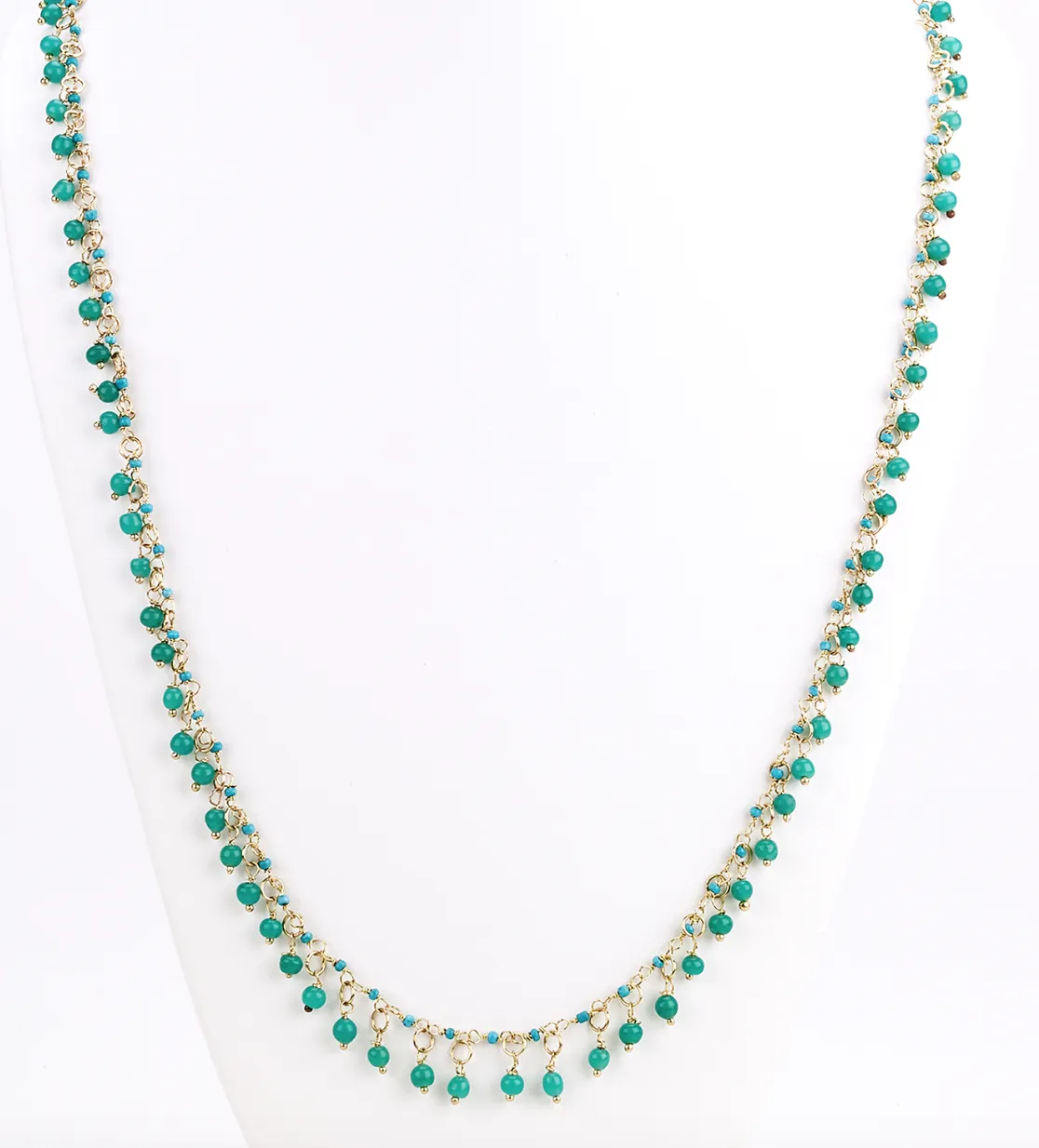 Aqua Dangle Beaded Long Necklace