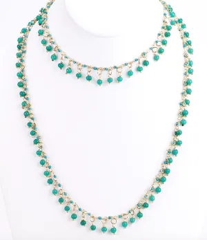 Aqua Dangle Beaded Long Necklace
