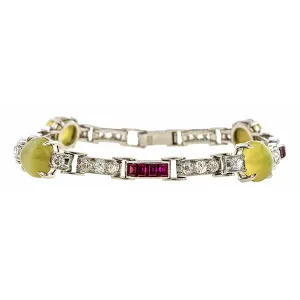 Art Deco Cat's Eye Chrysoberyl, Ruby & Diamond Bracelet