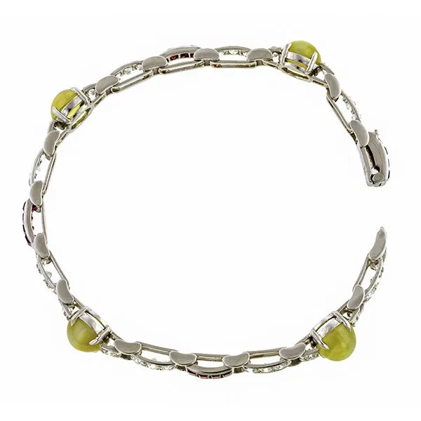 Art Deco Cat's Eye Chrysoberyl, Ruby & Diamond Bracelet