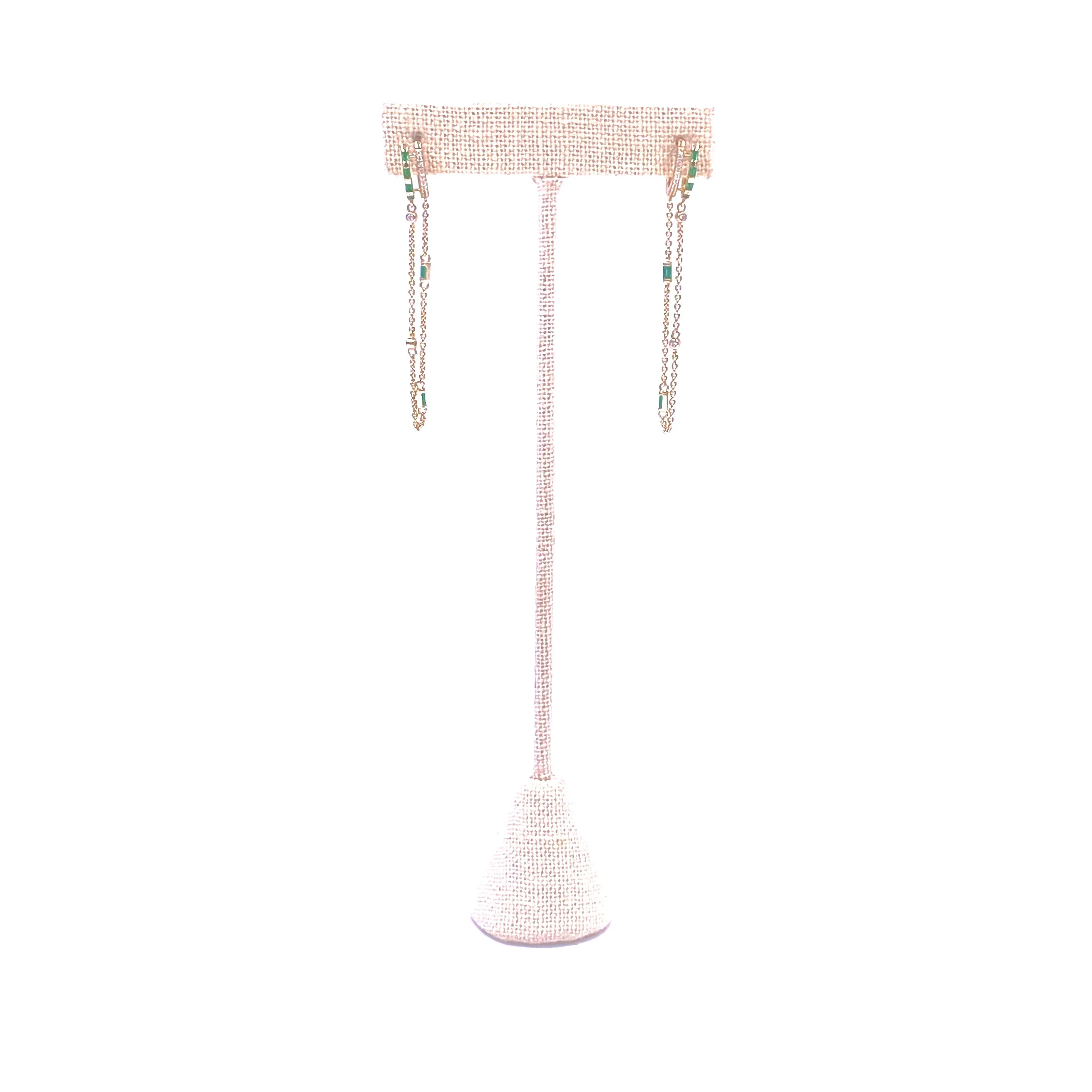 Ashley Gold Sterling Silver Gold Plated Emerald Double CZ Hoop Drop Chain Earrings