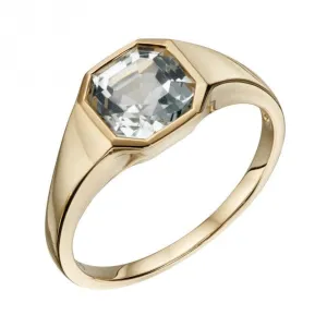Asscher Cut White Topaz Yellow Gold Ring GR590C