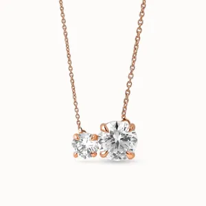 Asymmetrical Round Diamond Toi et Moi Necklace