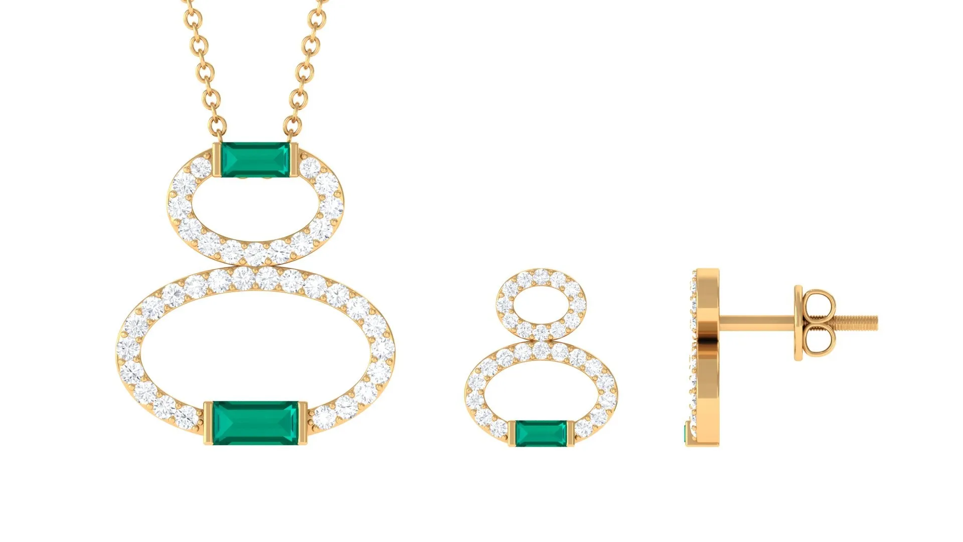 Baguette Cut Emerald Classic Jewelry Set with Moissanite