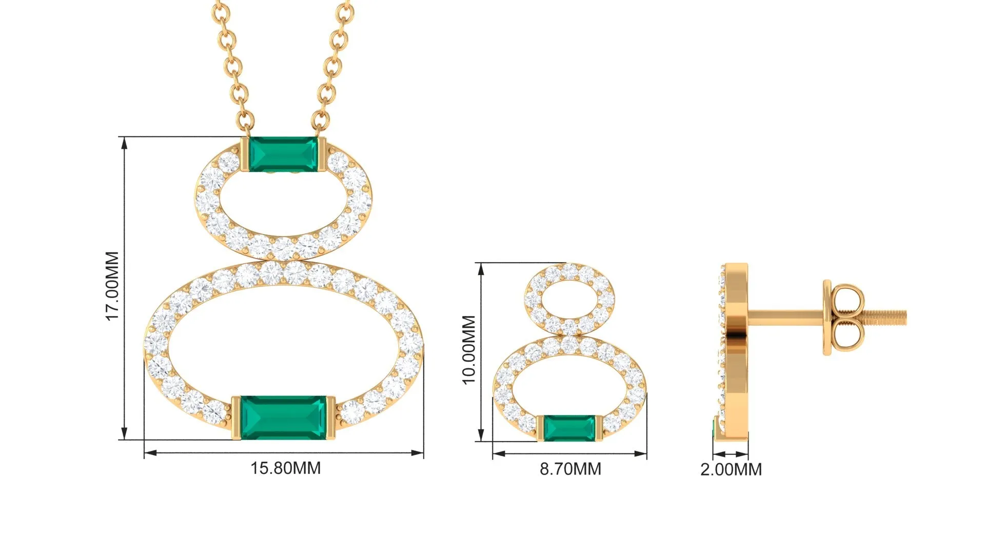 Baguette Cut Emerald Classic Jewelry Set with Moissanite