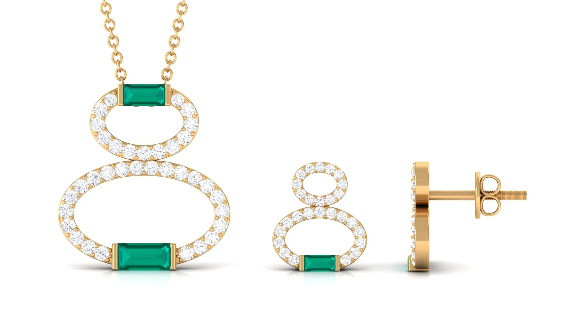 Baguette Cut Emerald Classic Jewelry Set with Moissanite