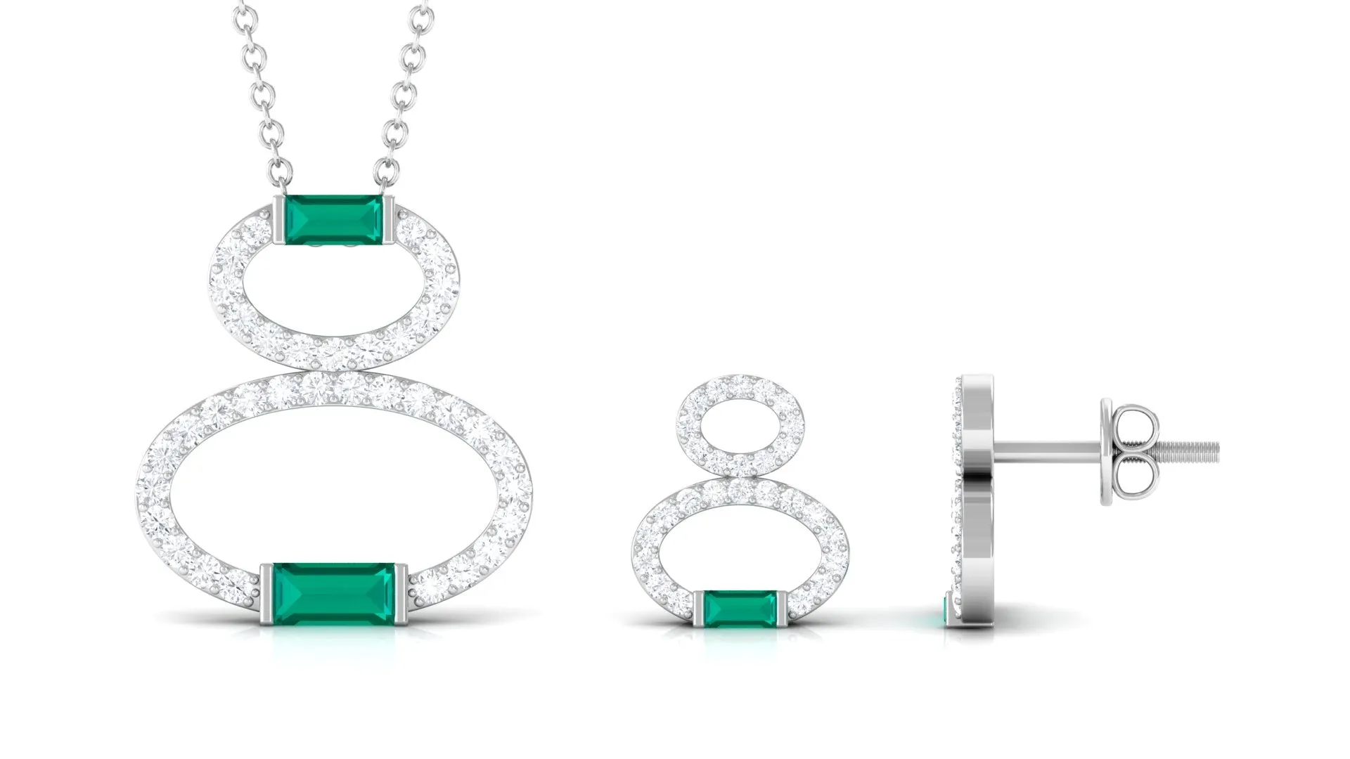 Baguette Cut Emerald Classic Jewelry Set with Moissanite