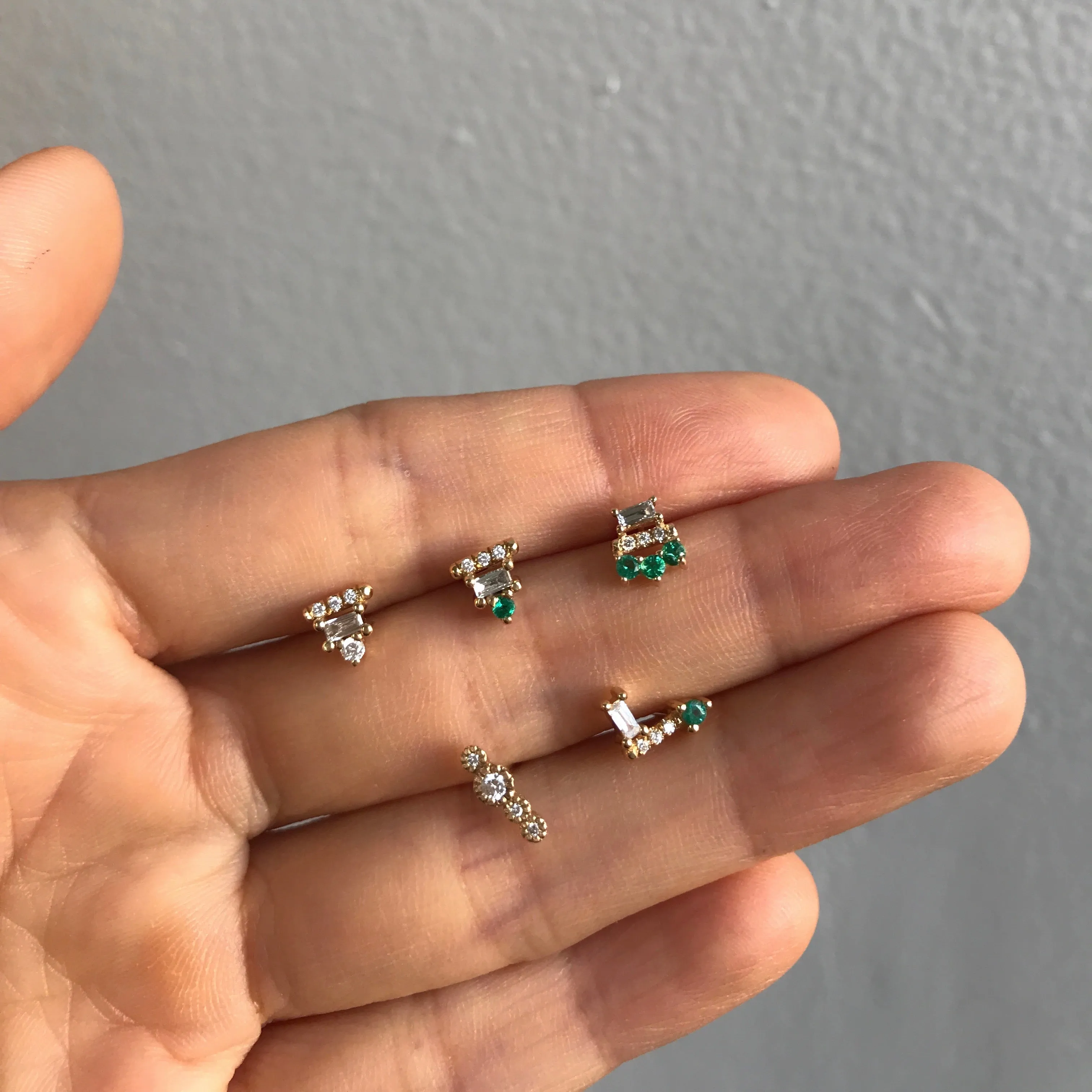 Baguette Emerald Lace Stud (Single) (ready to ship option)*