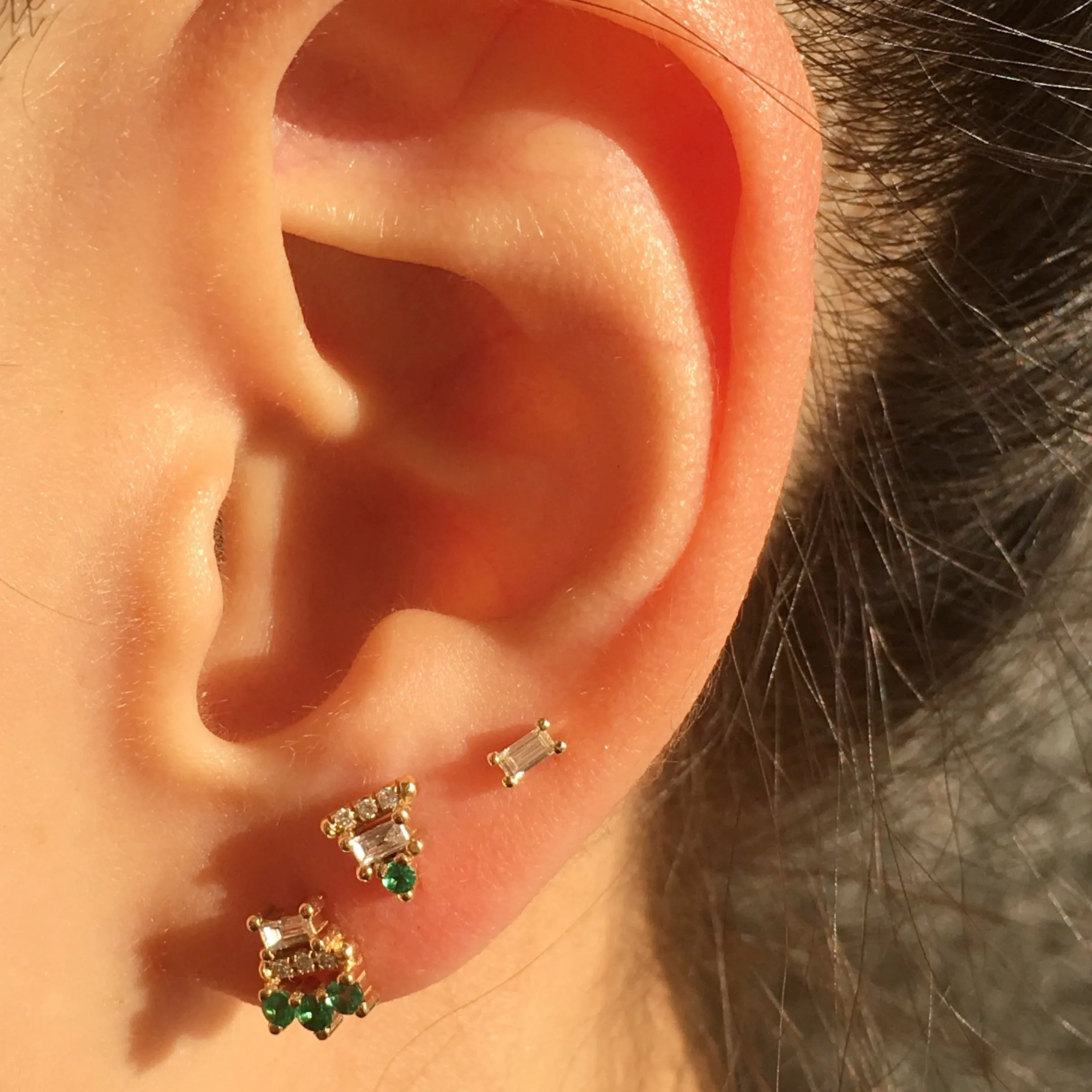 Baguette Emerald Lace Stud (Single) (ready to ship option)*