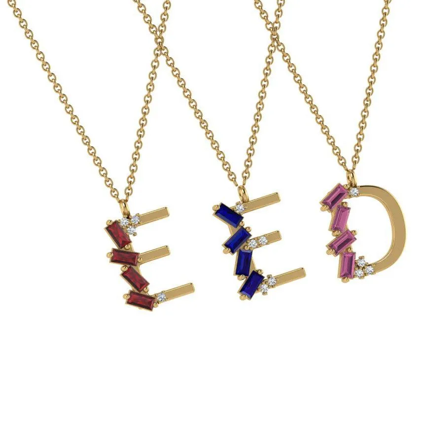 Baguette Initial  Necklace