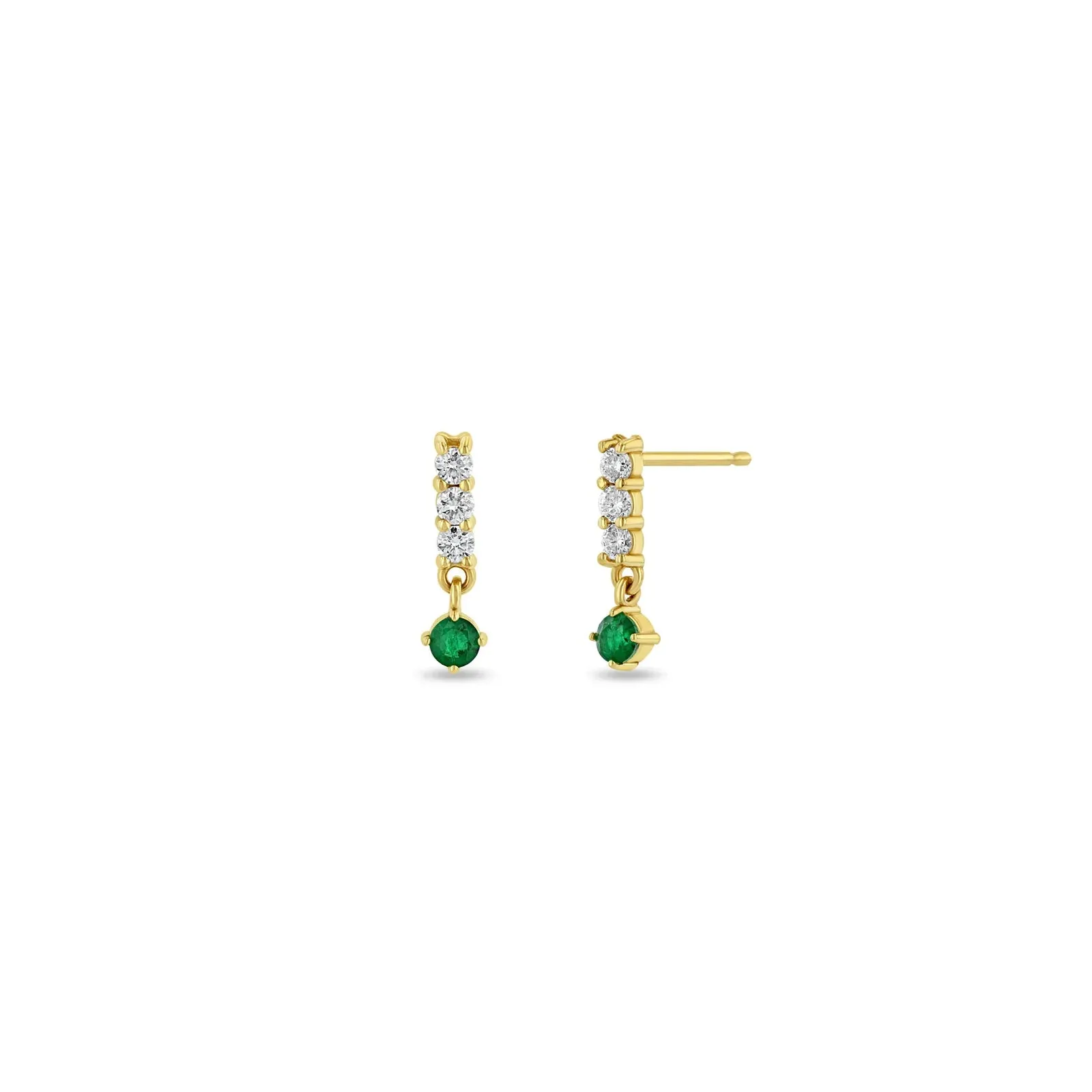 BAR DROP DANGLING EMERALD DIAMOND EARRINGS