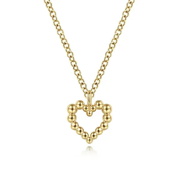Bead Open Heart Pendant Necklace in 14K Yellow Gold