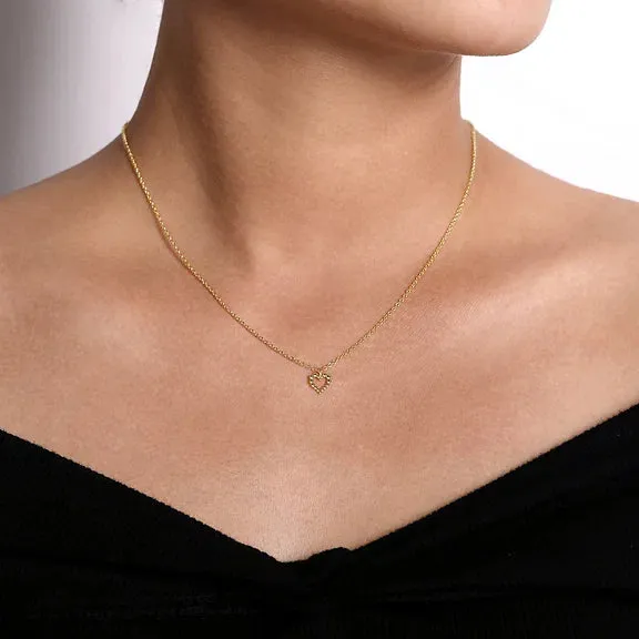 Bead Open Heart Pendant Necklace in 14K Yellow Gold