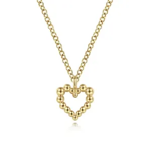 Bead Open Heart Pendant Necklace in 14K Yellow Gold