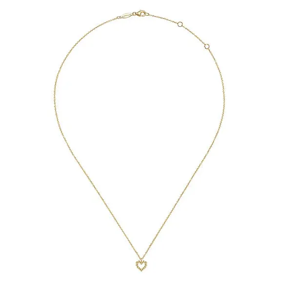 Bead Open Heart Pendant Necklace in 14K Yellow Gold