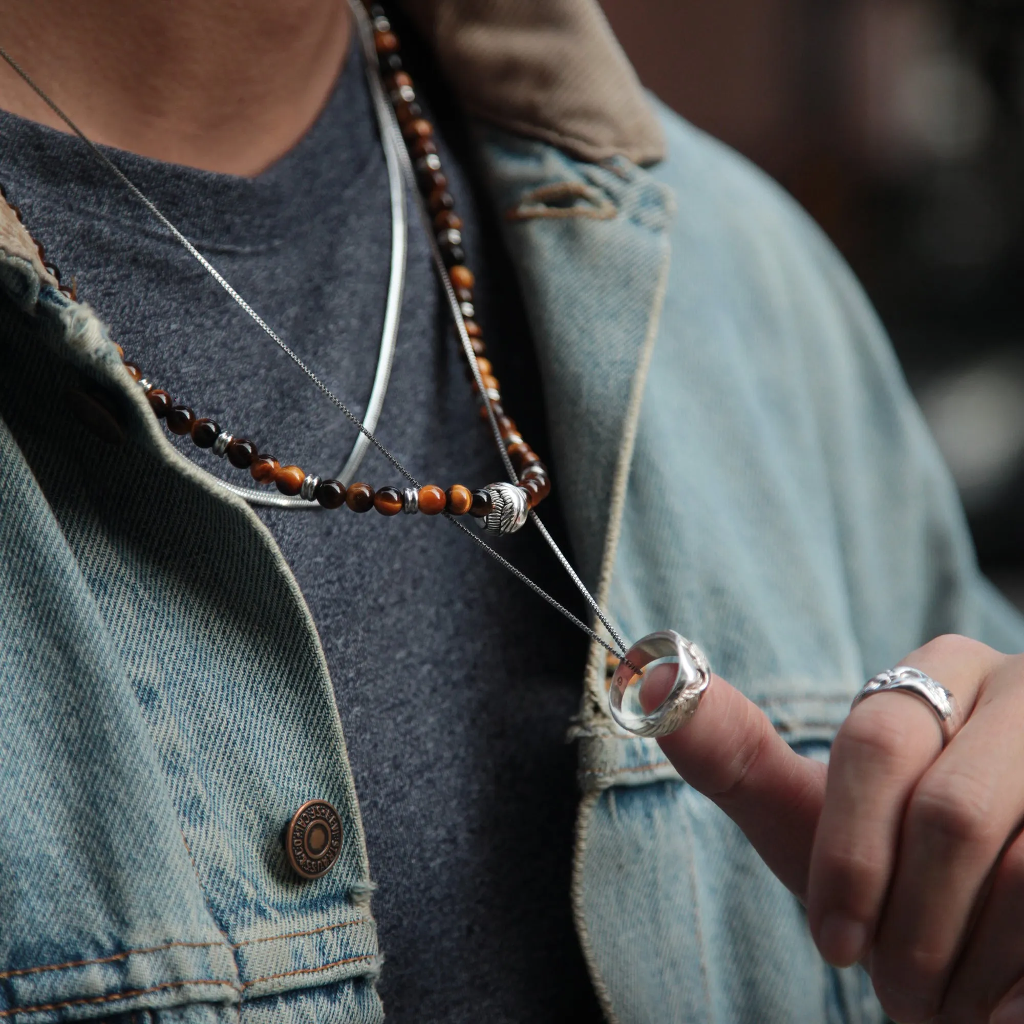Beaded Angel Wing Necklace with Tiger Eye