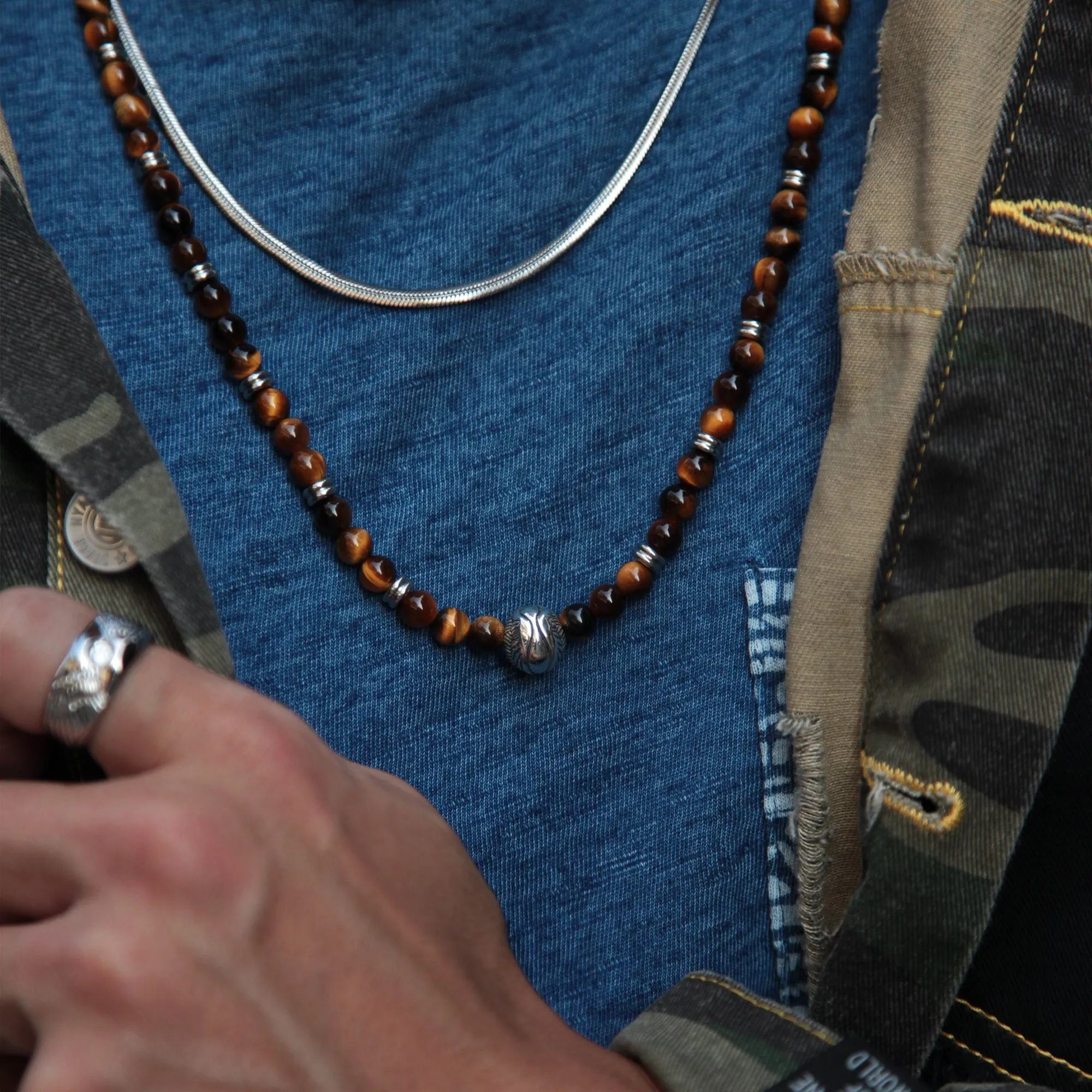 Beaded Angel Wing Necklace with Tiger Eye