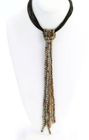 Beaded Tassel Leather Necklace