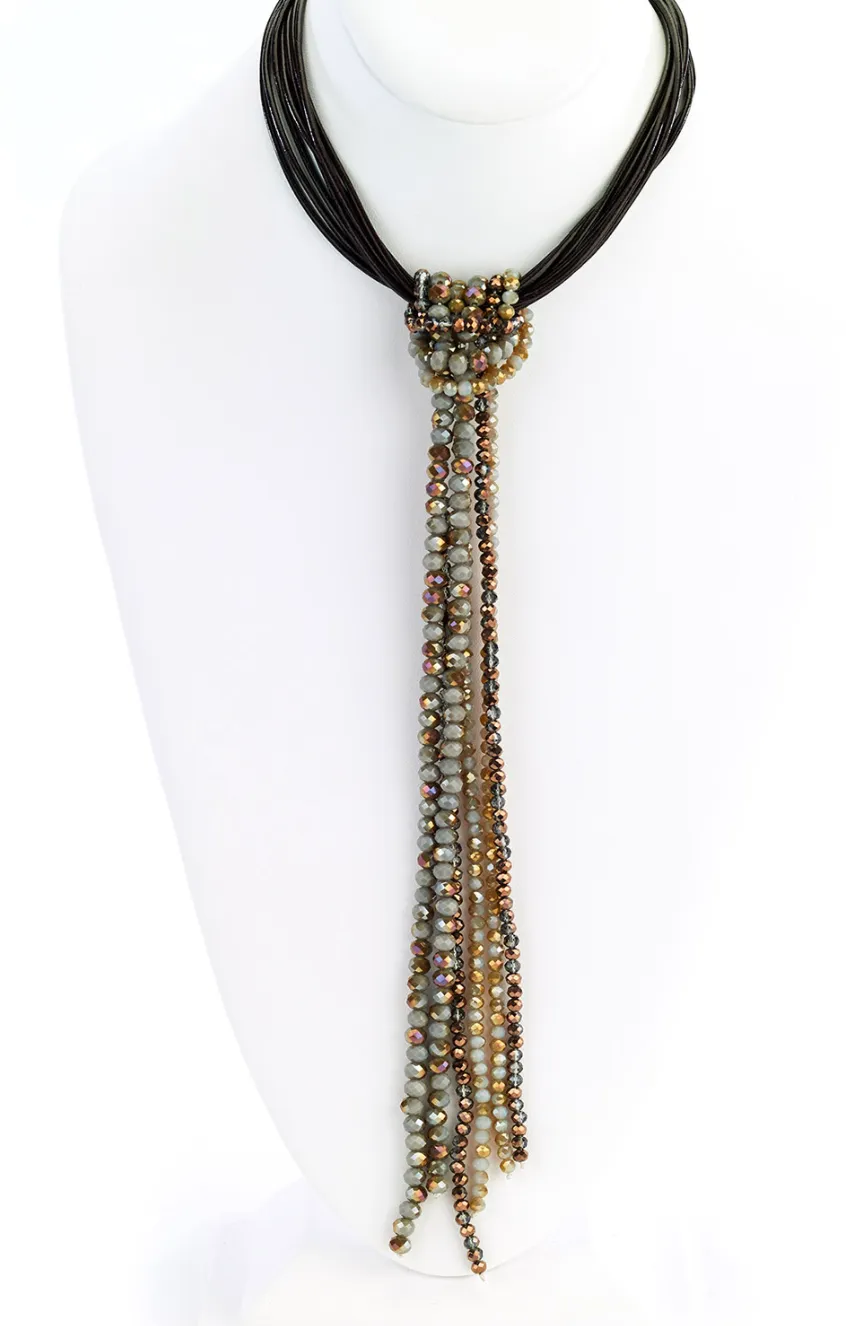 Beaded Tassel Leather Necklace