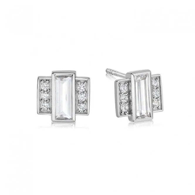 Beloved White Topaz Baguette Stud Sterling Silver Earrings JE01_SLV