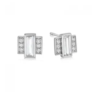 Beloved White Topaz Baguette Stud Sterling Silver Earrings JE01_SLV