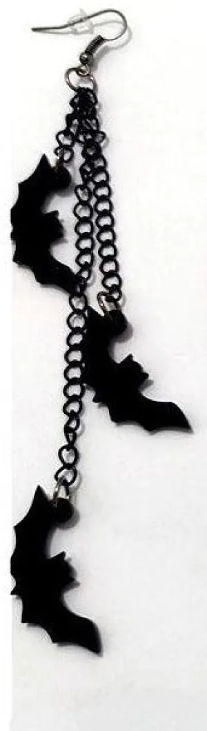 Black Acrylic See-Through Bat Hanging Chain Earrings