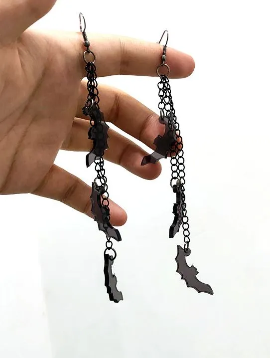 Black Acrylic See-Through Bat Hanging Chain Earrings