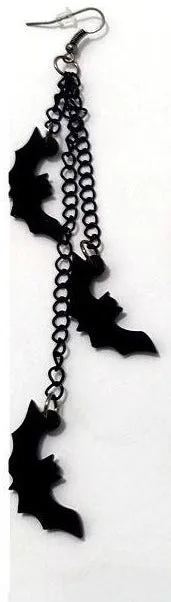Black Acrylic See-Through Bat Hanging Chain Earrings