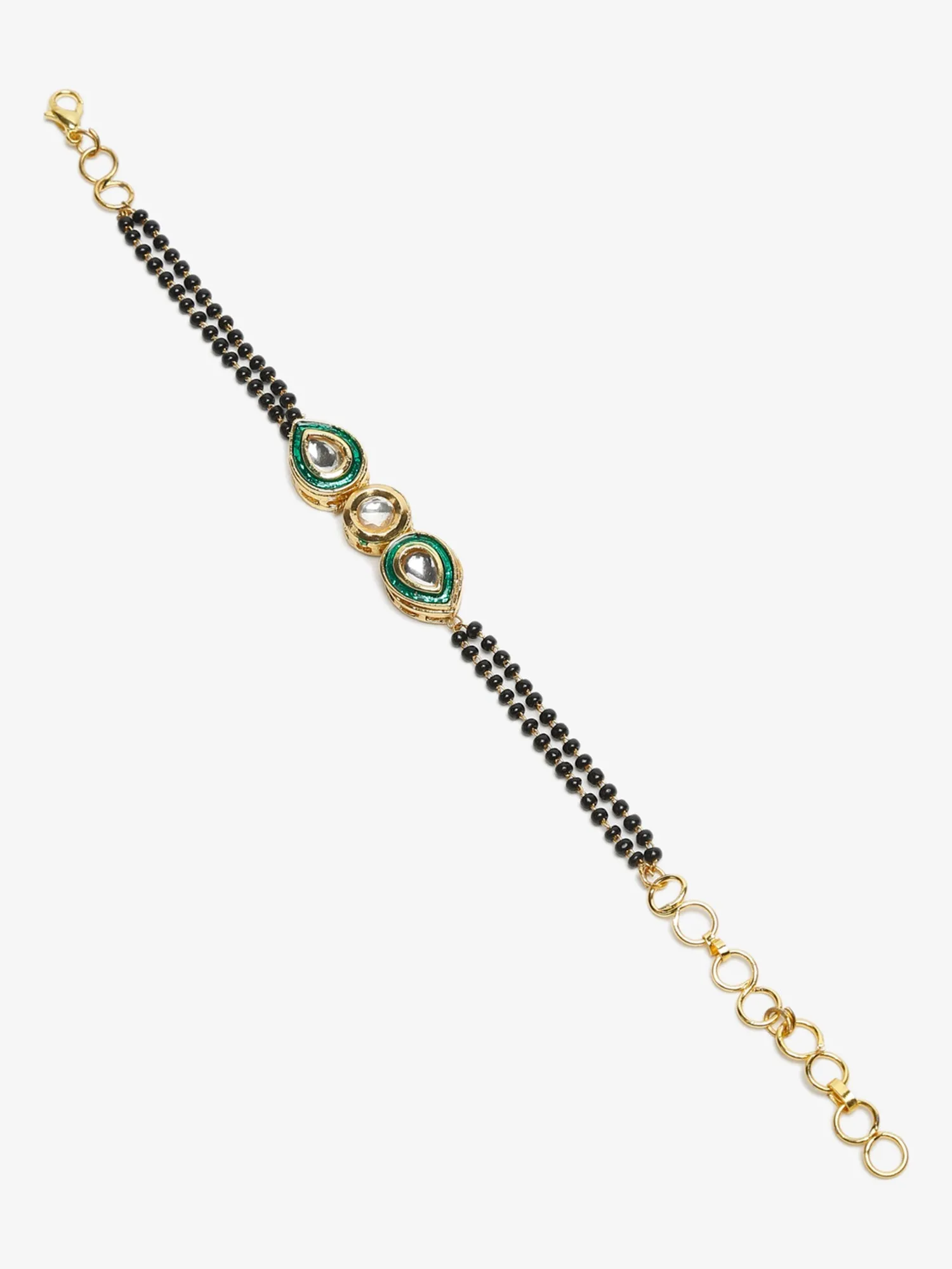 Black Gold-Plated Kundan Bracelet Mangalsutra - Ruby Raang