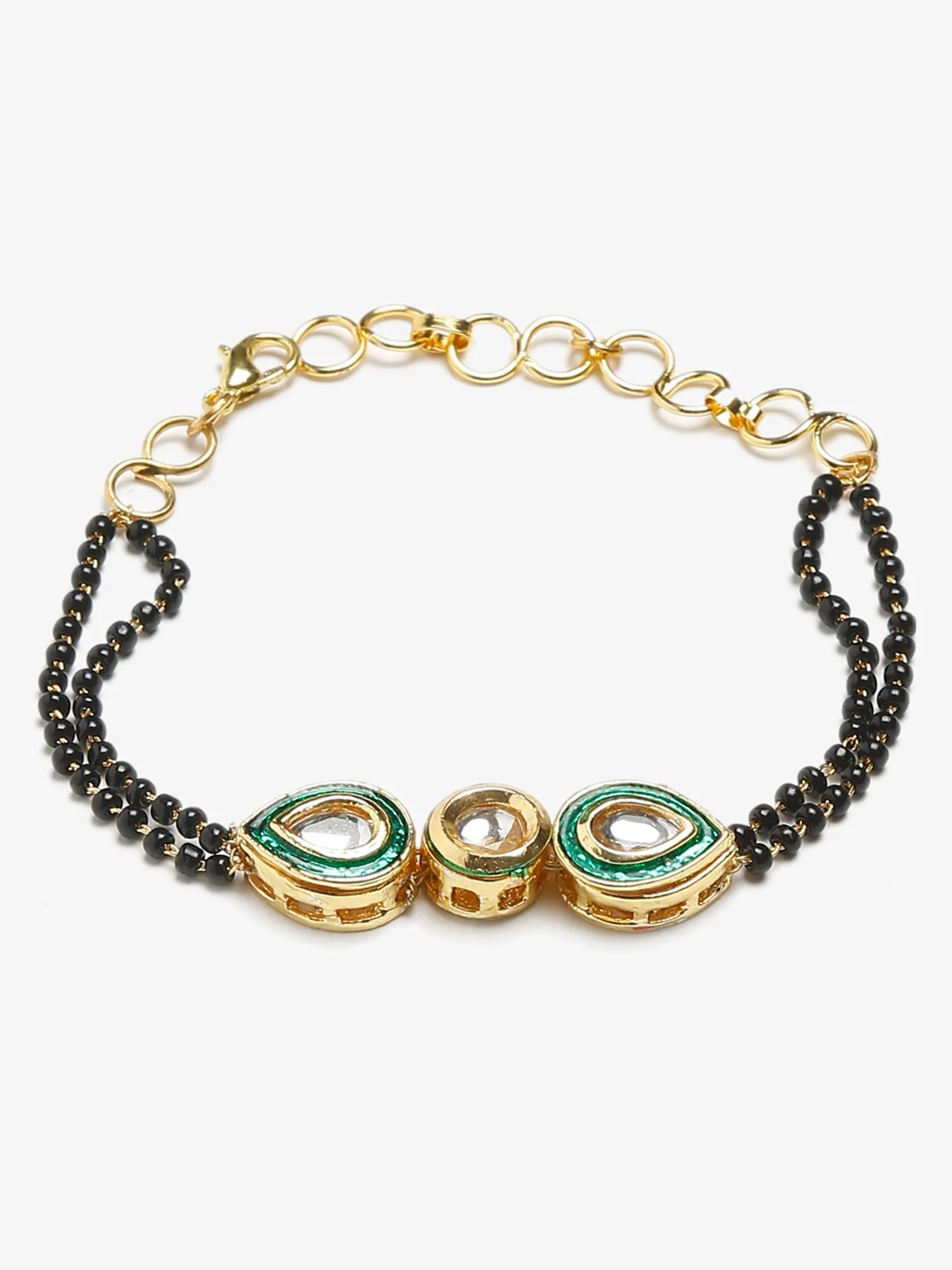 Black Gold-Plated Kundan Bracelet Mangalsutra - Ruby Raang