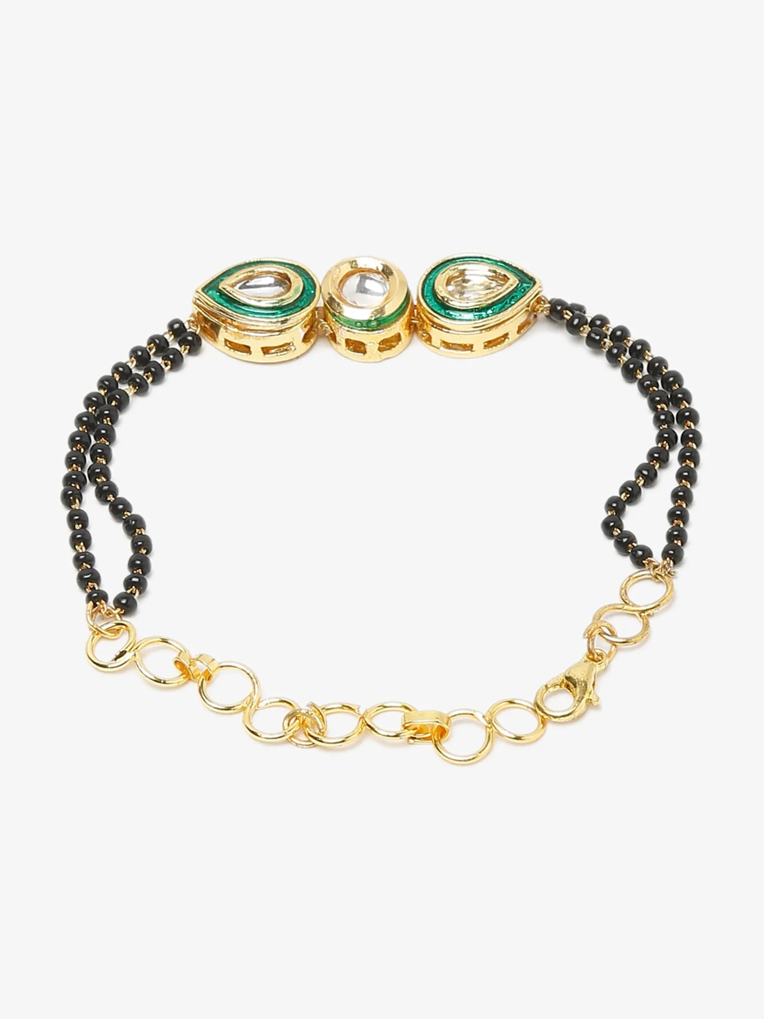 Black Gold-Plated Kundan Bracelet Mangalsutra - Ruby Raang