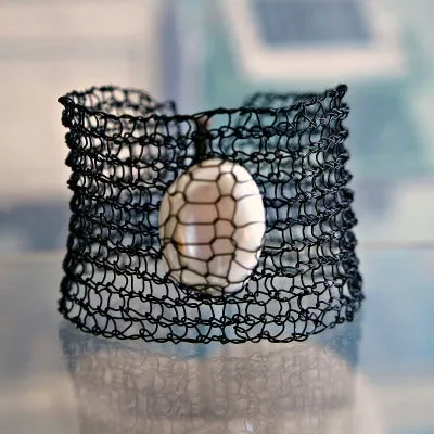 Black Knit & Pearl Cuff