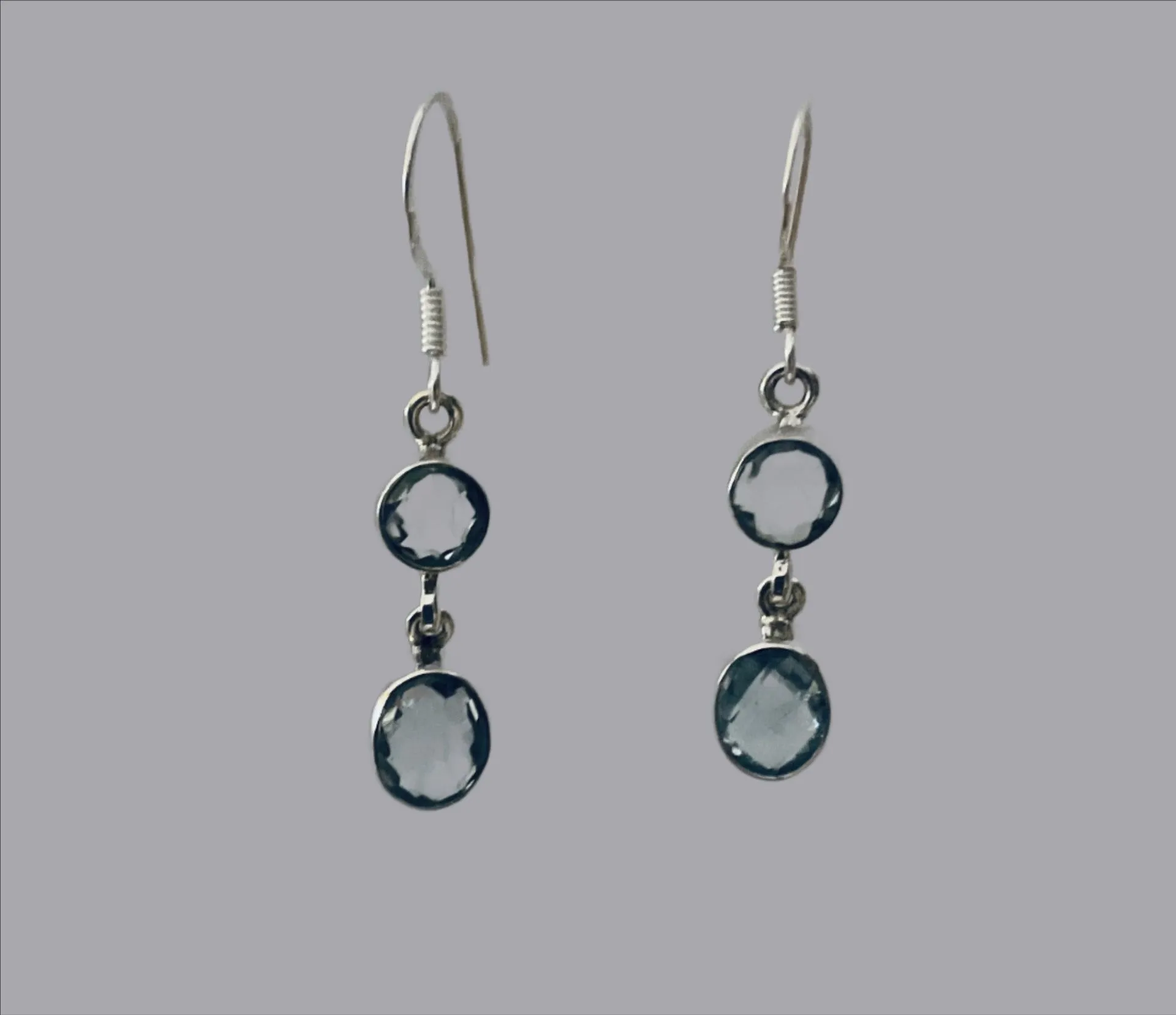 Blue Topaz Drop Earrings Set In Sterling Silver