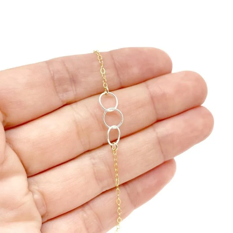 Bracelet - Mixed Trio Sterling Circles on Gold-fill Chain by Foamy Wader