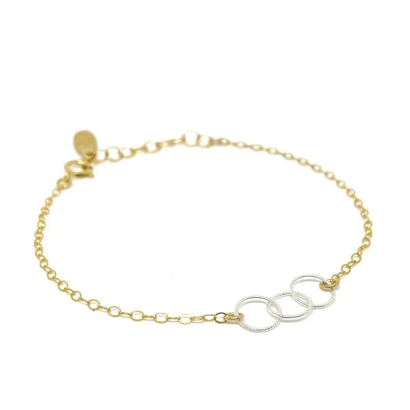 Bracelet - Mixed Trio Sterling Circles on Gold-fill Chain by Foamy Wader