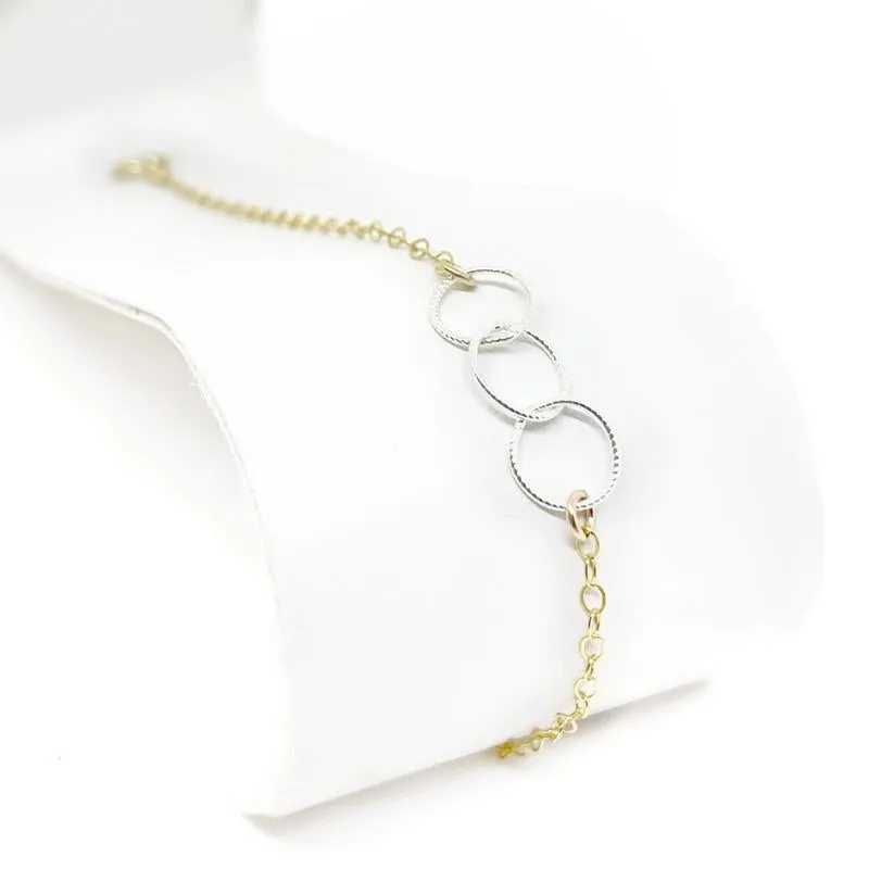 Bracelet - Mixed Trio Sterling Circles on Gold-fill Chain by Foamy Wader