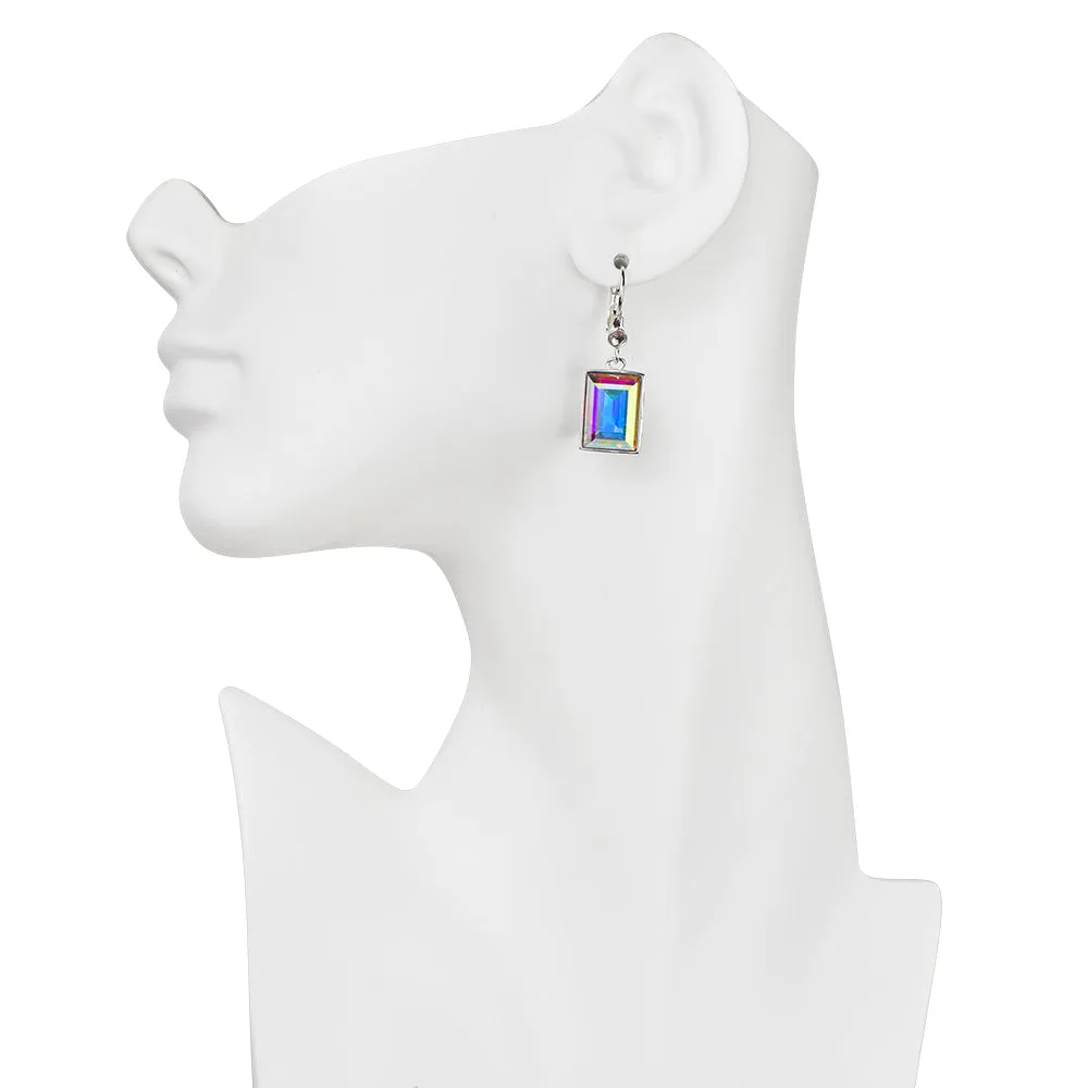 Brilliant Emerald Cut Leverback Earrings (Sterling Silvertone/Crystal AB)