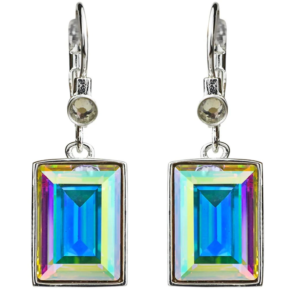 Brilliant Emerald Cut Leverback Earrings (Sterling Silvertone/Crystal AB)