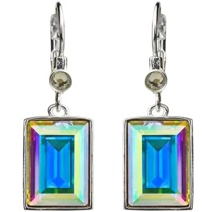 Brilliant Emerald Cut Leverback Earrings (Sterling Silvertone/Crystal AB)