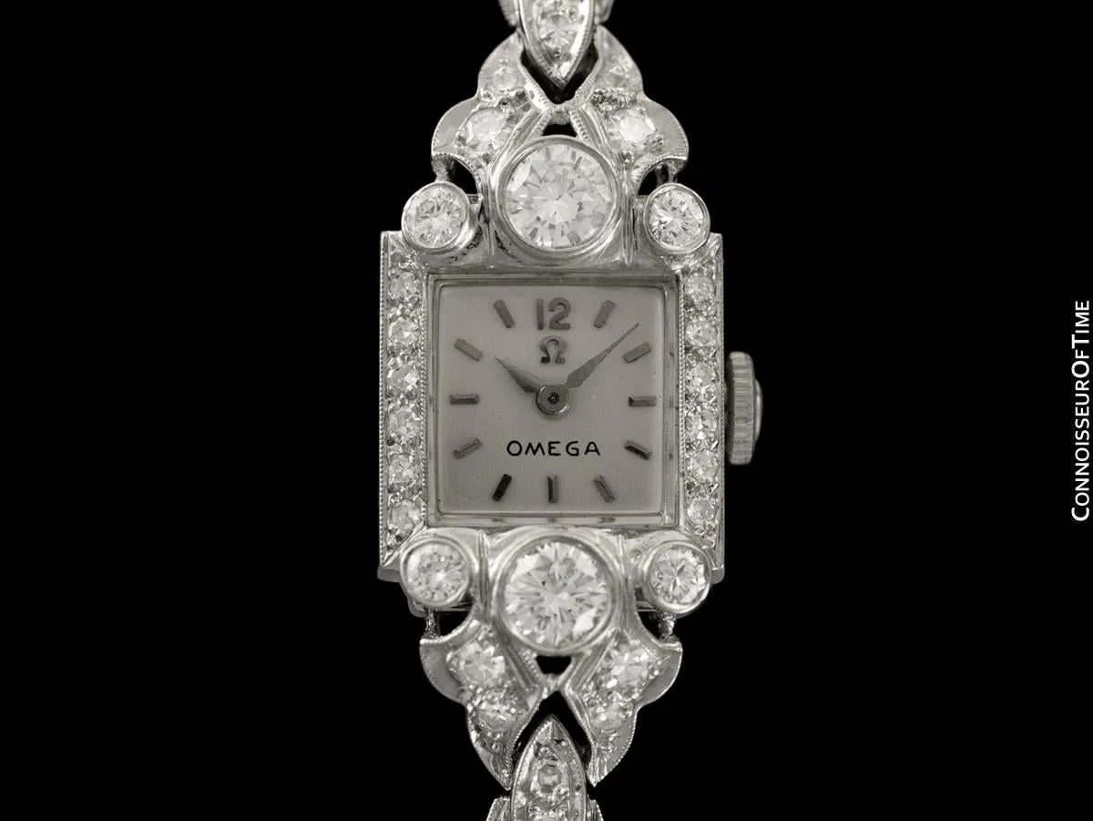 c. 1954 Vintage Ladies Watch with Omega Movement - Platinum with Over 2 Carats of Diamonds