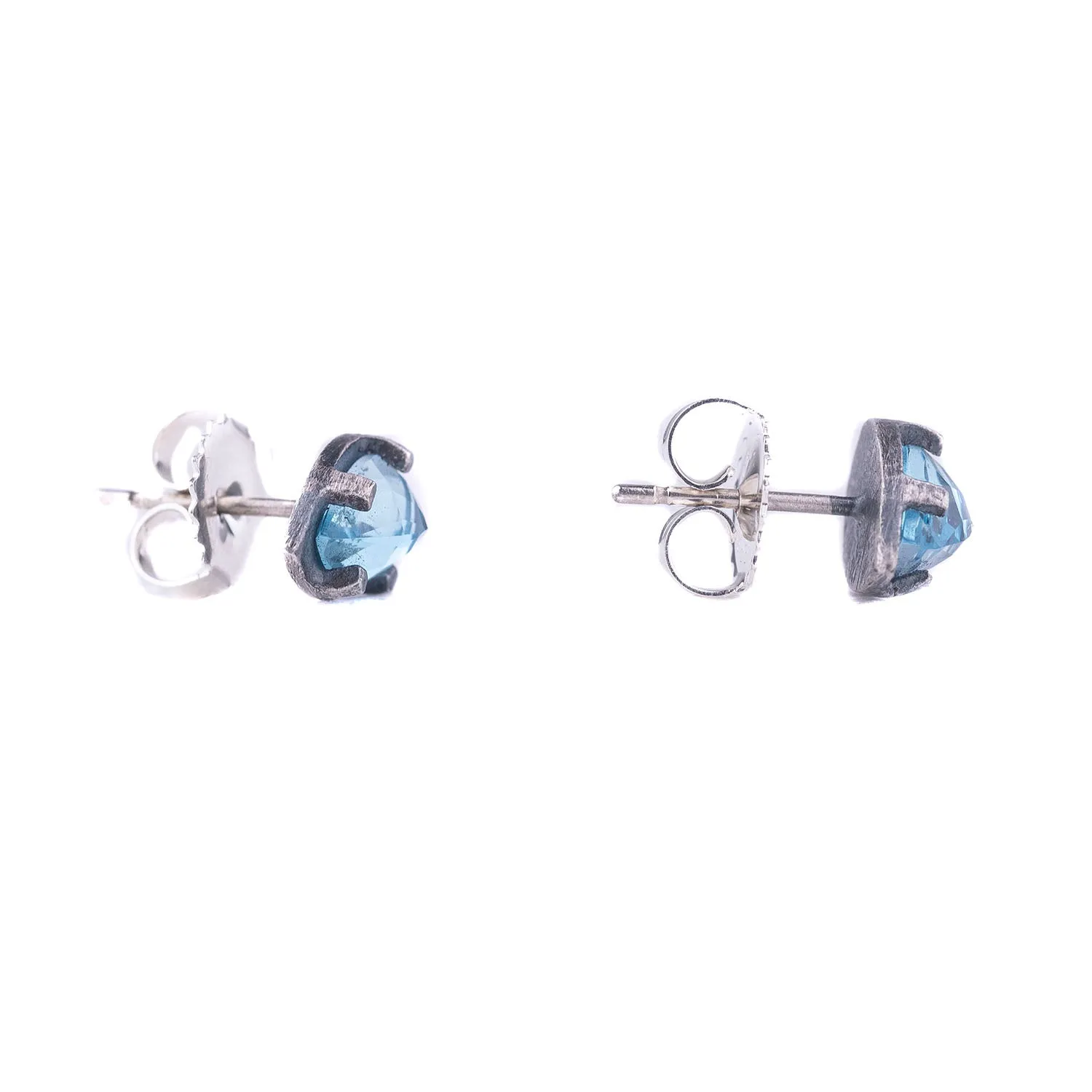 Carved 5x7mm Teardrop Blue Topaz Earrings by Heather Guidero