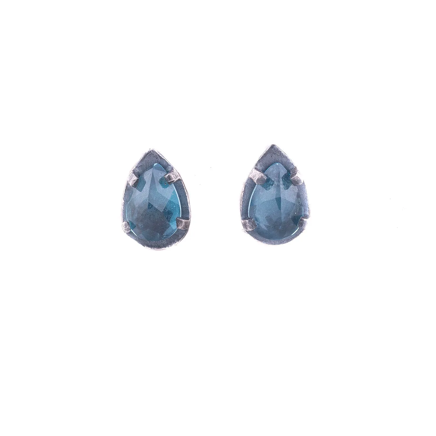 Carved 5x7mm Teardrop Blue Topaz Earrings by Heather Guidero