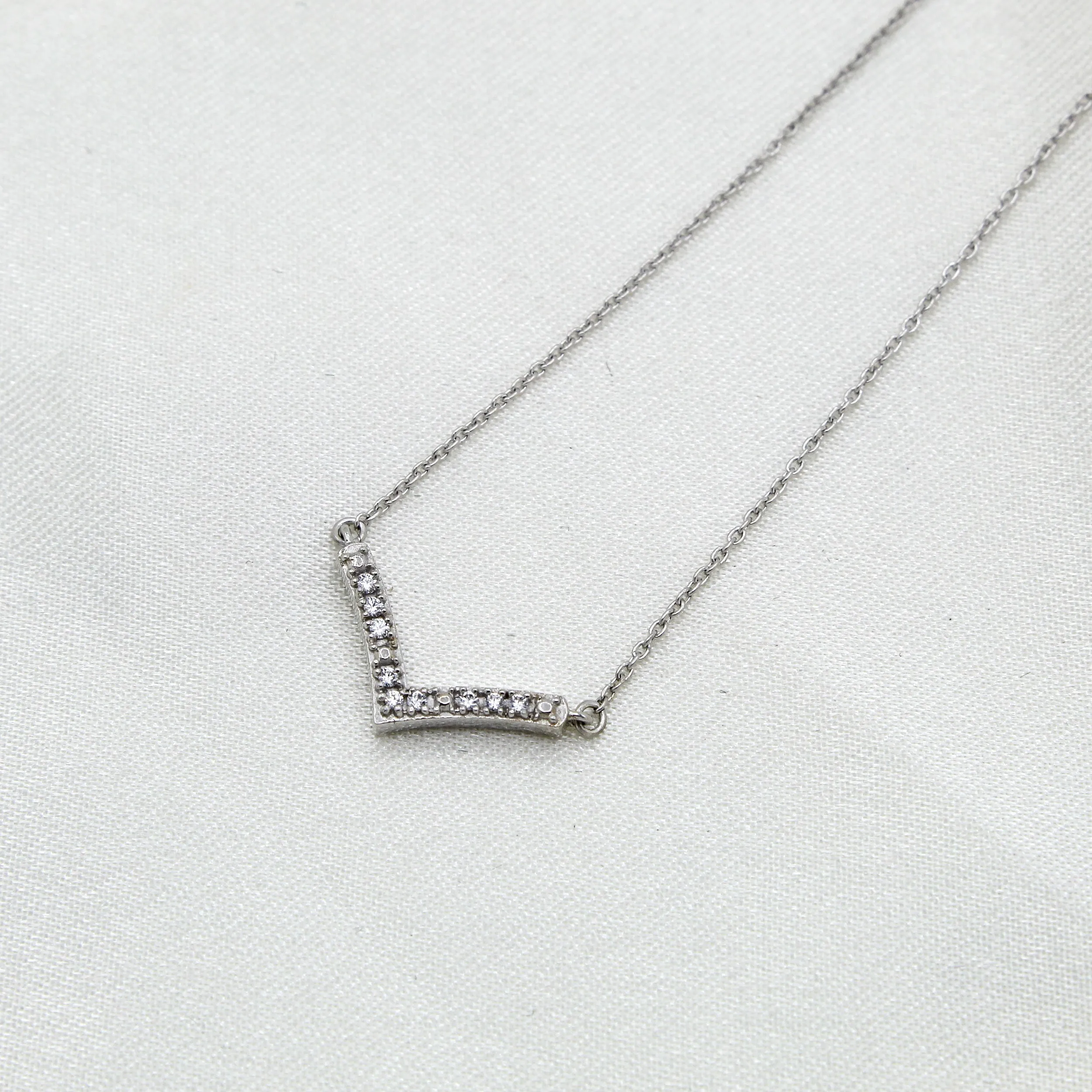 Chevron 1/20 Cttw Natural Diamond Pendant Necklace set in 925 Sterling Silver